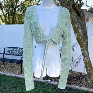 L.A. Hearts Mint Green Crochet Tie-Front Shrug Top – Size S